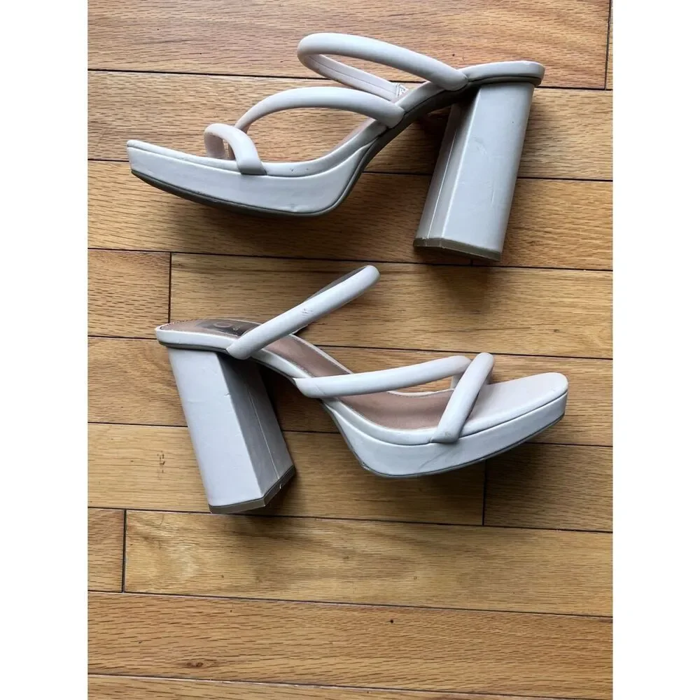 DV by Dolce Vita Pyro Beige Triple-Strap Platform Block Heel Sandals 9